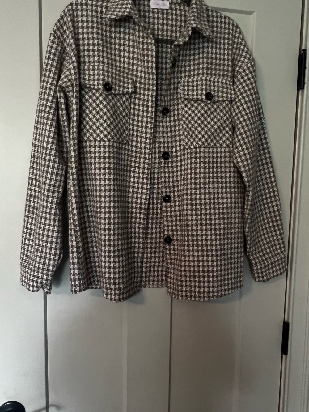 Pink Lily Black and White Houndstooth Shacket